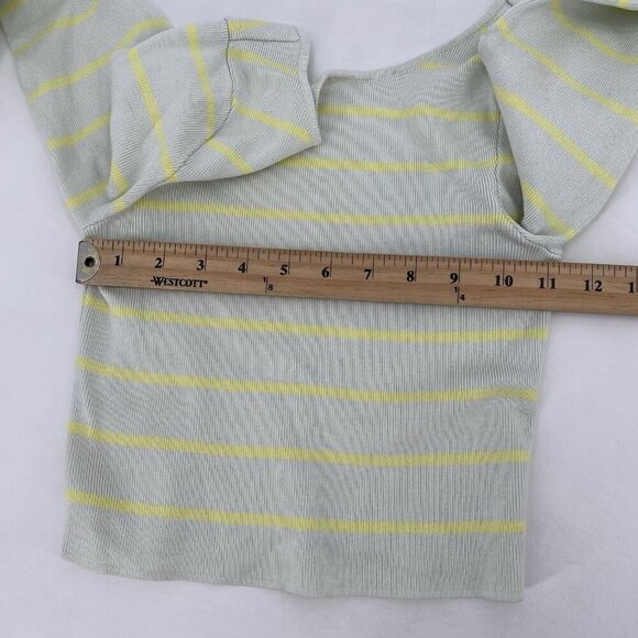 Zara Size Small striped cropped light green & yellow Ribbed Long Sleeve Top - Picture 5 of 9